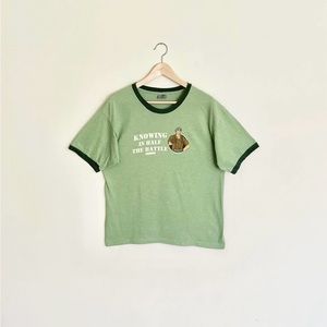 Vintage Y2K GI JOE Flint Knowing Is Half The Battle Green Ringer T Shirt Adult L